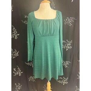 Lily Rose Green Metallic Shimmer Long Sleeve Square Neck Mini Dress XL Womens
